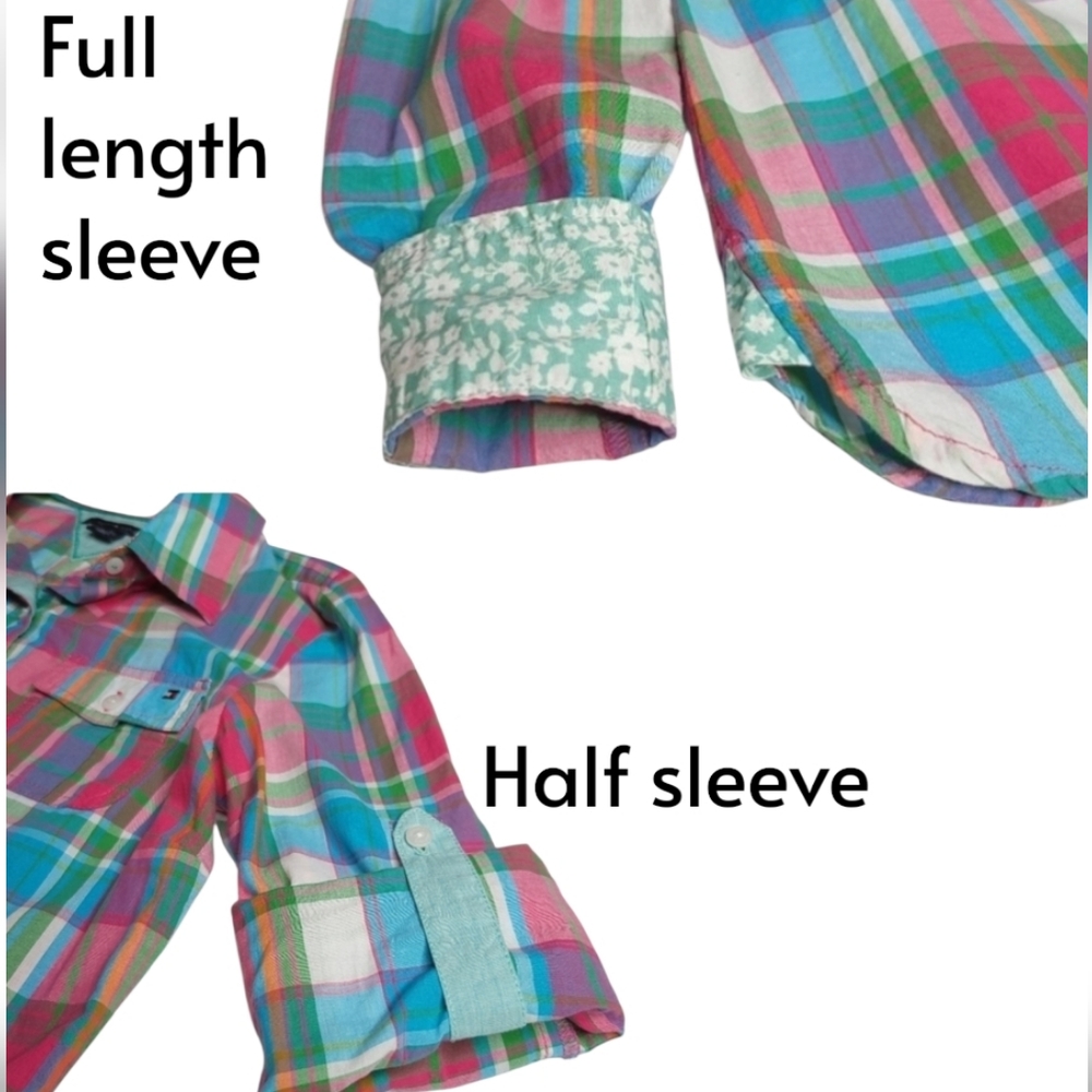 Tommy Hilfiger Preppy Button-down Shirt Turquoise Fuchsia Picnic Plaid women XS